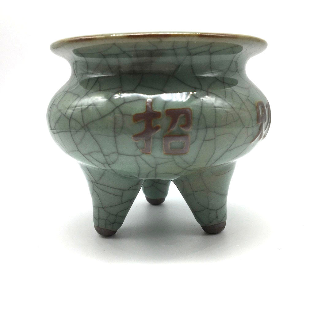 Longquan Tripod Celadon Glaze Porcelain Tripod Crackle Incense Sage Burner