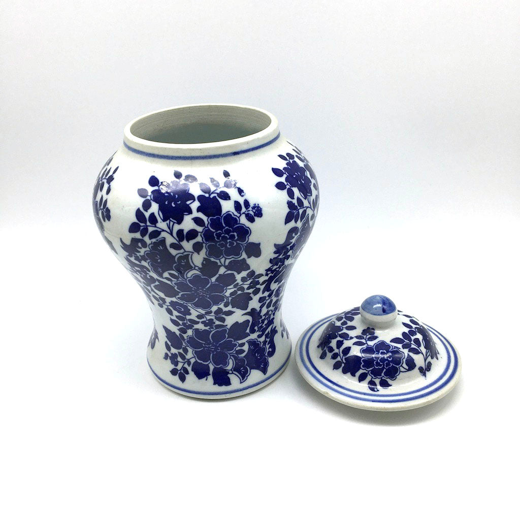 Oriental Porcelain Hand-painted Flowers Decorative Vase Jar with Lid 8.25"