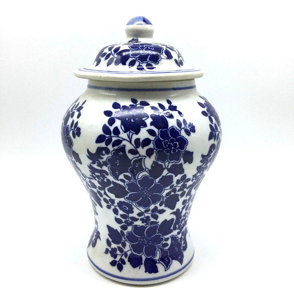 Oriental Porcelain Hand-painted Flowers Decorative Vase Jar with Lid 8.25"