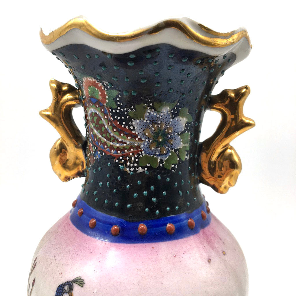 Oriental Ceramic Hand-painted Peacocks Flowers and Nature Decorative Vase 8"