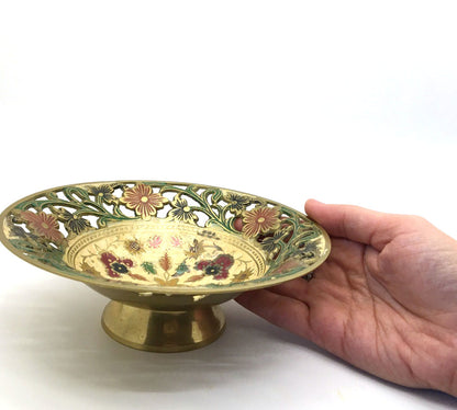 India Colorful Ornate Brass Cutout Bowl Centerpiece Brass - Lovely Detail