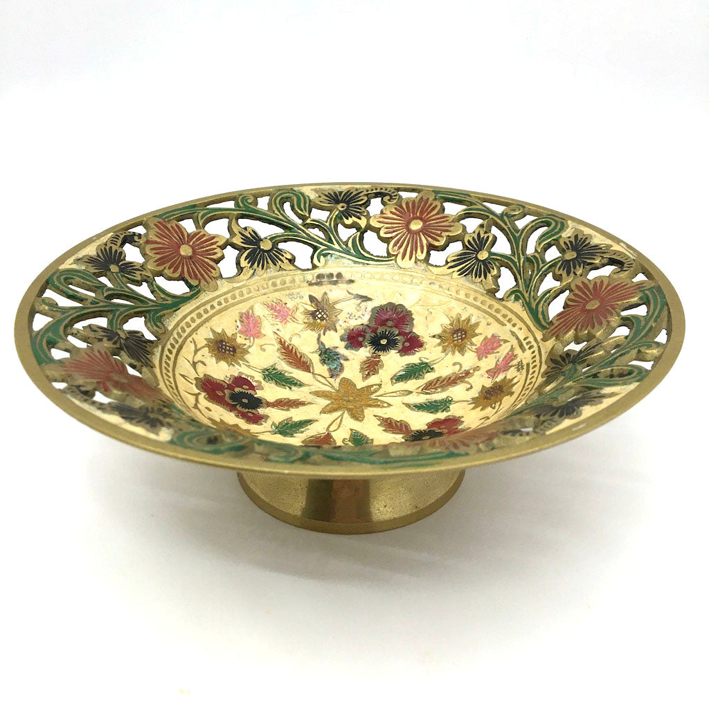 India Colorful Ornate Brass Cutout Bowl Centerpiece Brass - Lovely Detail