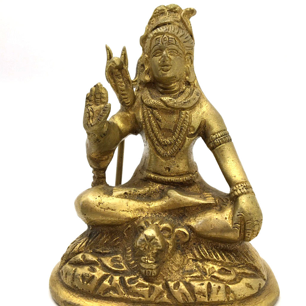 Brass Hindu God Lord Shiva Siva Holding Trishul Statue 4" -Handcrafted