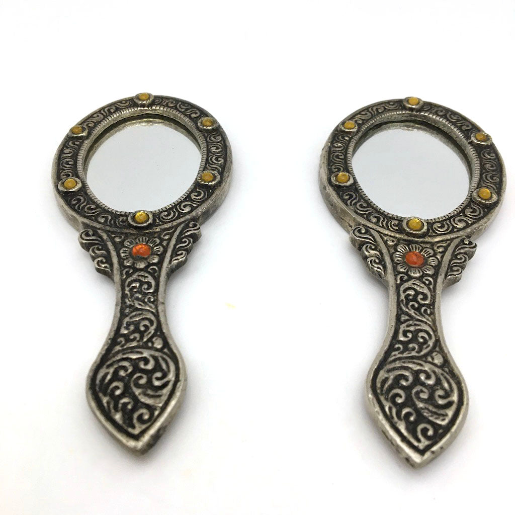 Handheld Mirror Decorative Vintage Jeweled Compact Travel Mirrors - Set of 2