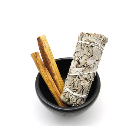Organic Clay Burner Smudging Bowl - White Sage Incense Amazonian Palo Santo Set