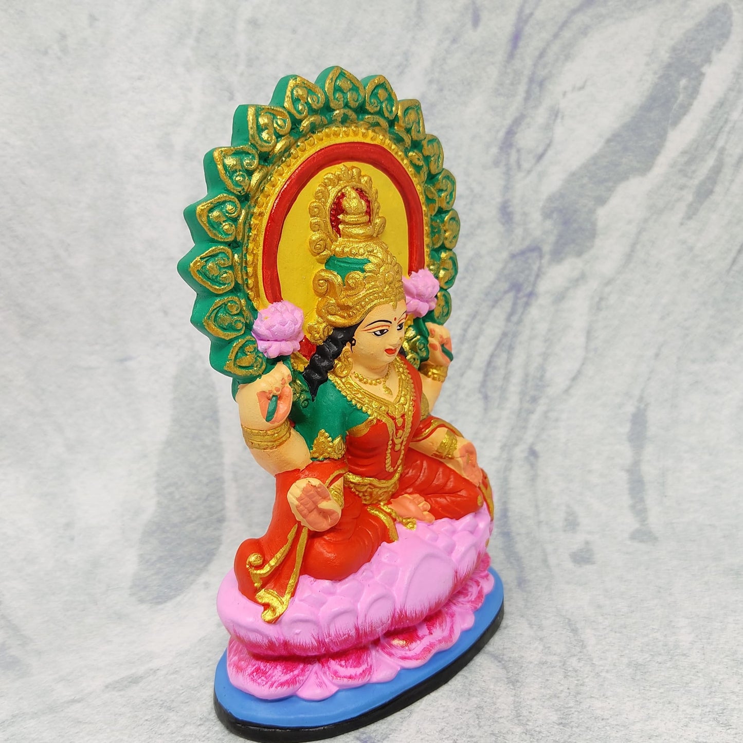 Lakshmi Ma Ganges Clay Deity India Prosperity Goddess Handmade Statue 6.25"