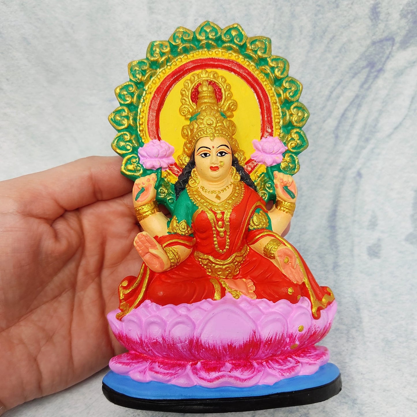 Lakshmi Ma Ganges Clay Deity India Prosperity Goddess Handmade Statue 6.25"