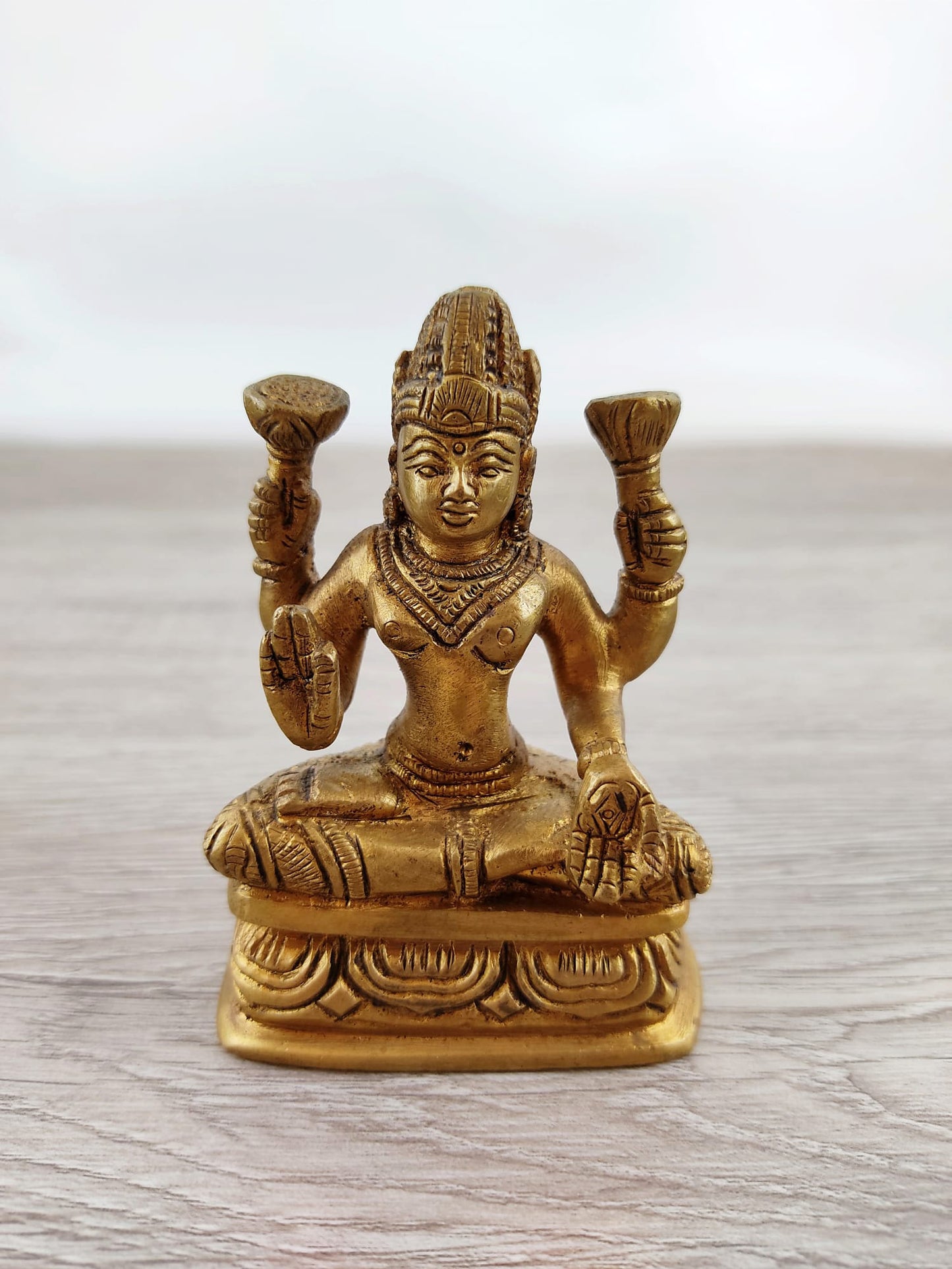 Lakshmi Ma Statue | Goddess of Prosperity All Brass Handmade Altar Statue 3.5"