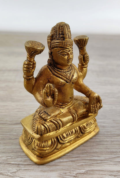 Lakshmi Ma Statue | Goddess of Prosperity All Brass Handmade Altar Statue 3.5"