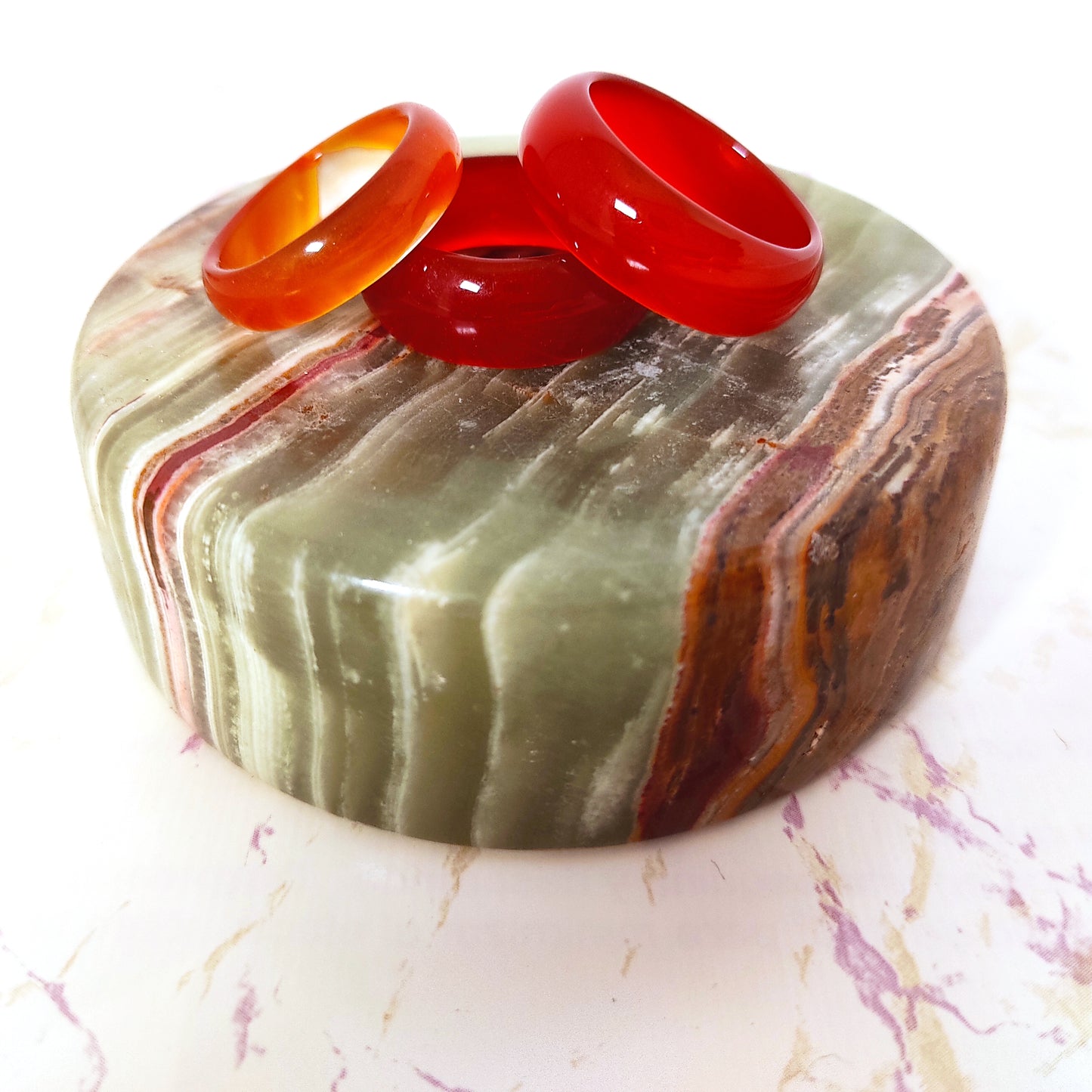 Red Orange Agate Carnelian  Solid Natural Gemstone Band Ring - Size Variation