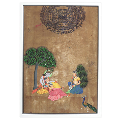 Krishna with Gopis Greeting Card - Rajasthani Miniature Art Painting Gift 5"x7"