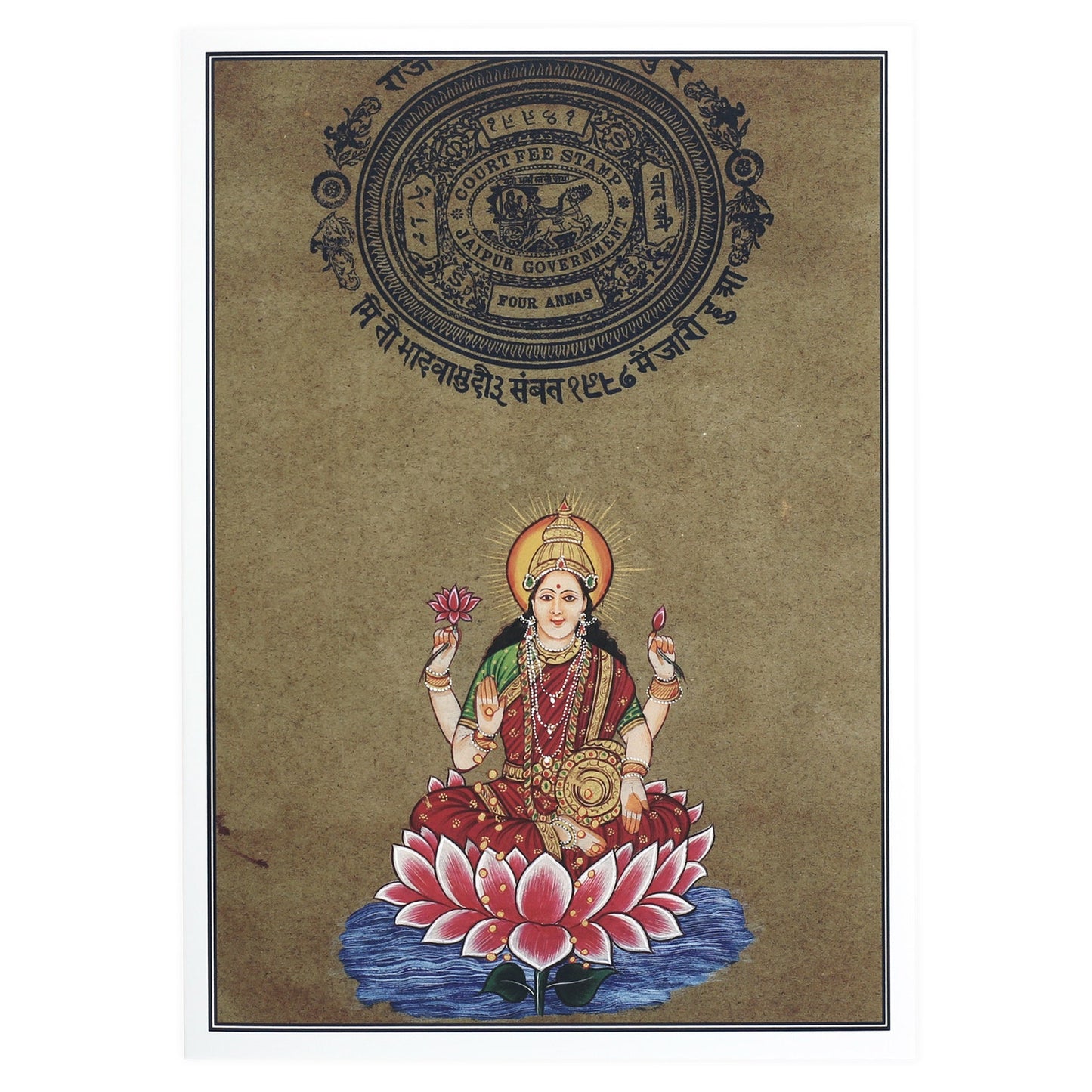 Lakshmi Greeting Card Gift - Rajasthani Art Painting - Hindu Goddess Lakshmi 5"x7"