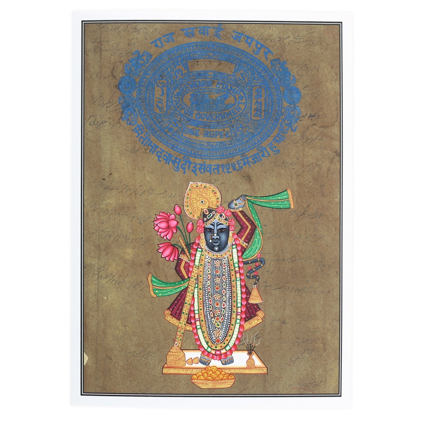 Shrinathji Greeting Card - Rajasthani Miniature Painting -  India God Art Card 5"x7"