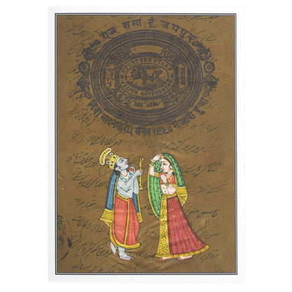 Radha Krishna Greeting Card - Rajasthani Miniature Art Painting - India Gods Gift 5"x7"