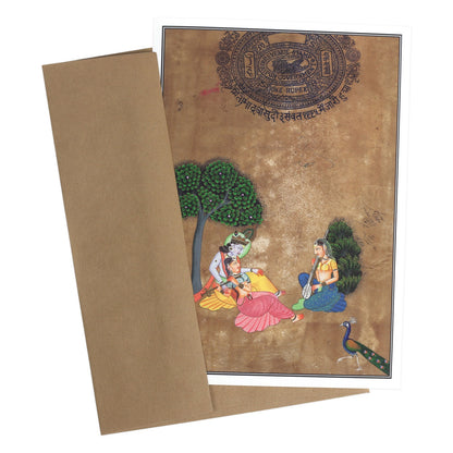 Krishna with Gopis Greeting Card - Rajasthani Miniature Art Painting Gift 5"x7"