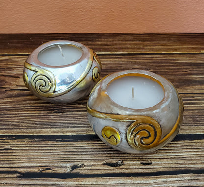 Vintage New Decorative Filled Candle Pair | Large Candle Centerpiece | Candle Home Decor - 6.5" Wide