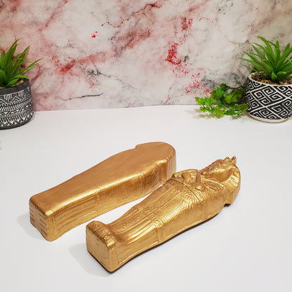 Vintage Egyptian The Sarcophagus of Tutankhamun – Handmade Ceramic Gild King Tut Coffin Trinket Box - Egyptian Home Decor 9.25" Long
