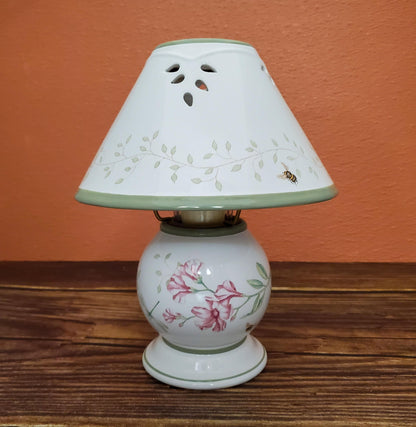 Vintage Lenox Butterfly Meadow Candle Lamp with Shade - 2 Piece Porcelain Lamp