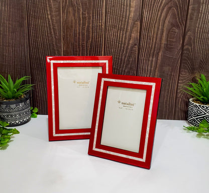 Natalini Handmade Wooden Picture Frame Pair - Mother of Pearl Inlay - 4"x6" and 5"x7"
