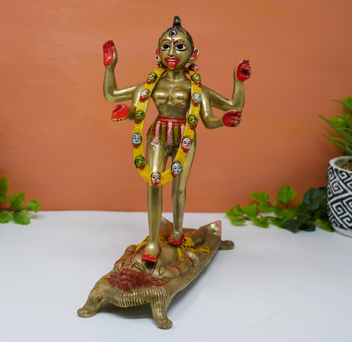 Vintage Brass Adya Kali Deity Statue | 11" Tall Unique Fierce India Goddess Kali Ma