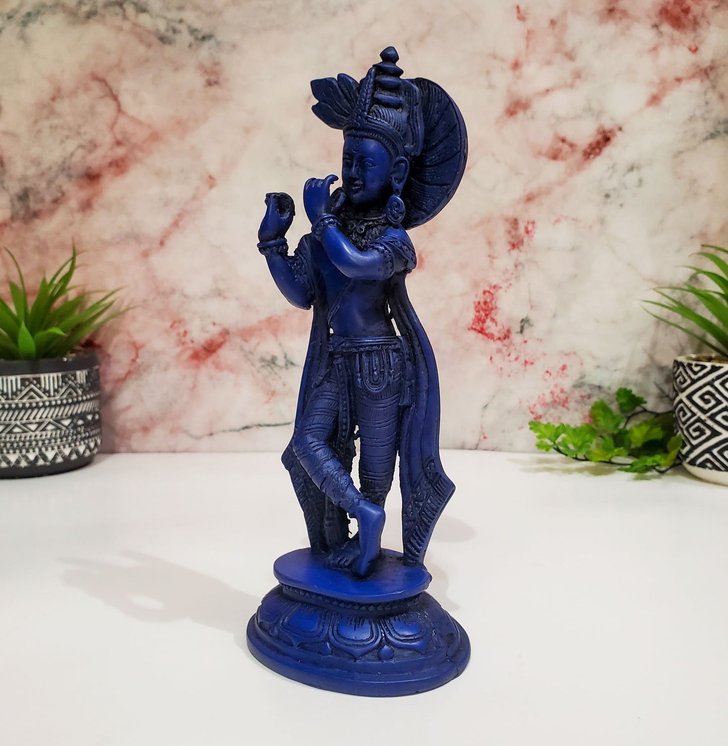 Blue Krishna Statue | Resin Cast Royal Blue Krishna Statue Figurine 9" Tall