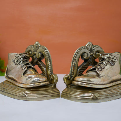 Vintage Metal Baby Shoe Bookend Pair - Home Decor Collectible