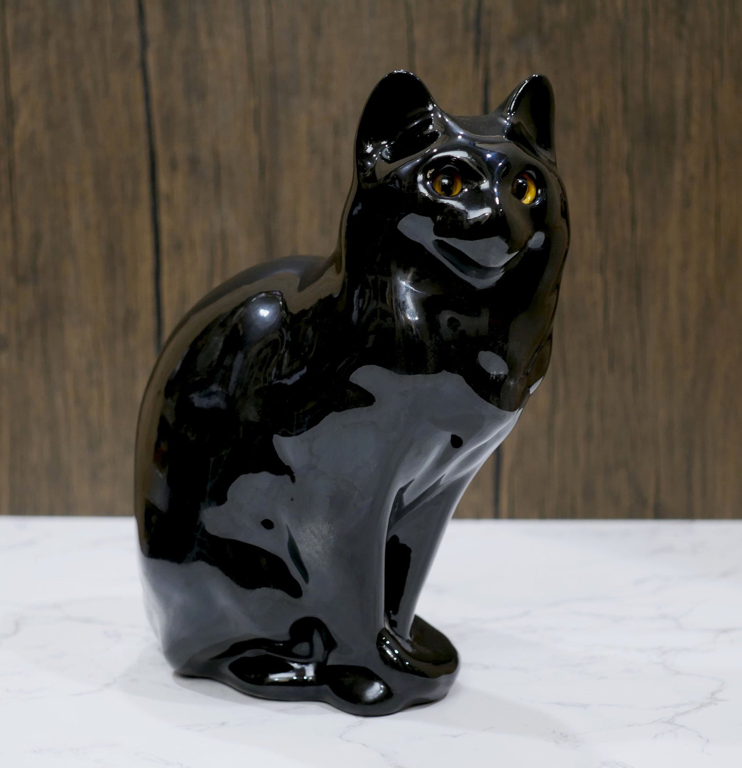 Vintage Black Ceramic Cat Statue Sculpture  - Stamped - 12" Tall