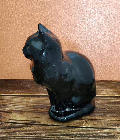 Vintage Black Ceramic Cat Statue Sculpture  - Stamped - 12" Tall