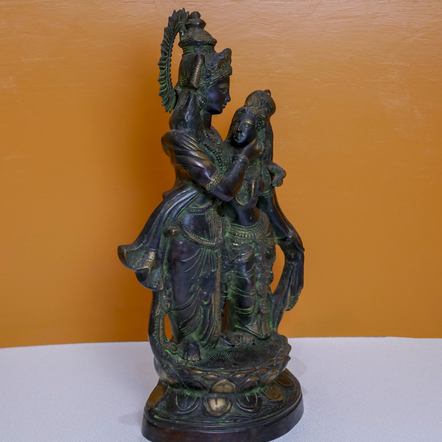 Large Radha Krishna Brass Statue | Vintage 23” Tall Eternal Lovers Unique Radha Krishna Sculpture