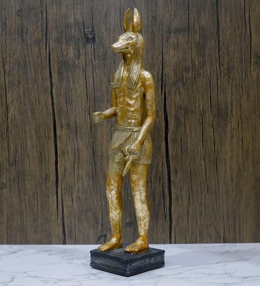 Vintage Egyptian God Anubis Standing Resin Gold Statue Sculpture - 17" Tall