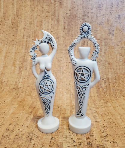 Pentacle Goddess and Lord Statue Set Handmade Resin Altar Statue 8.5"