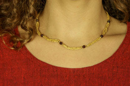 16"  Tulsi Kanthi Mala Beaded Necklace W/ Gemstone - Handmade Krishna Jewelry