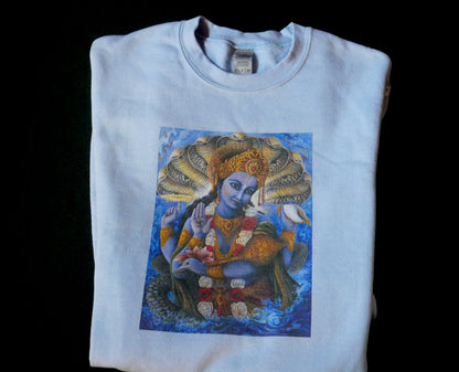 God Vishnu Sweatshirt - Original Painting - Hindu God Light Blue Sweatshirt - Size Small
