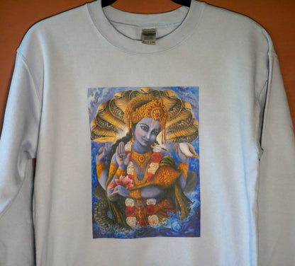 God Vishnu Sweatshirt - Original Painting - Hindu God Light Blue Sweatshirt - Size Small